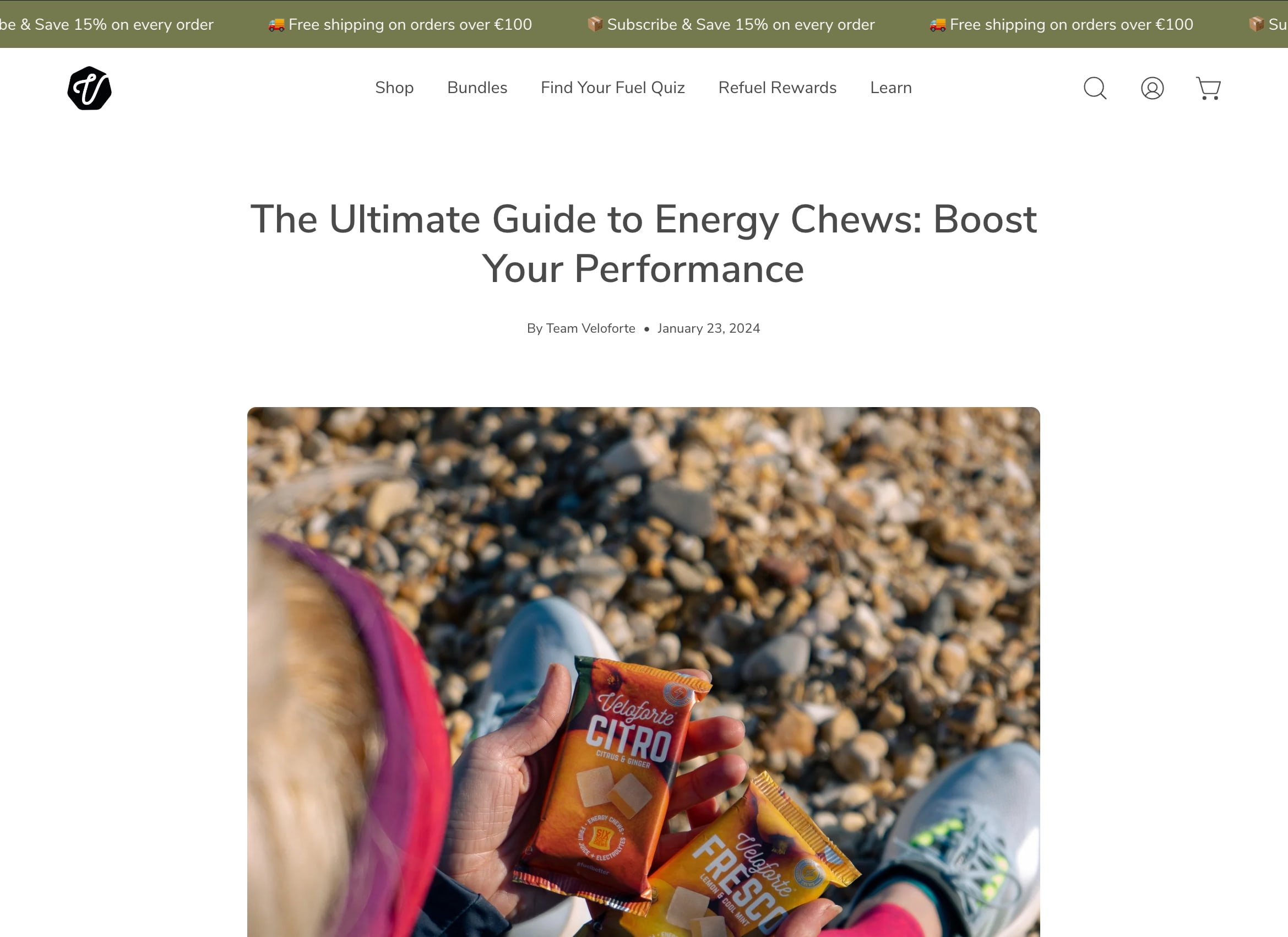 An example of a blog post on the Veloforte Shopify store